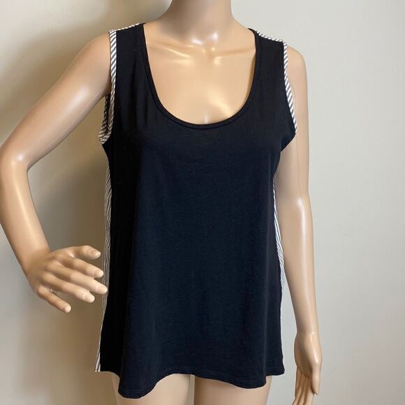 LOFT Ann Taylor 100% cotton black front striped back tank top size M - Picture 1 of 7